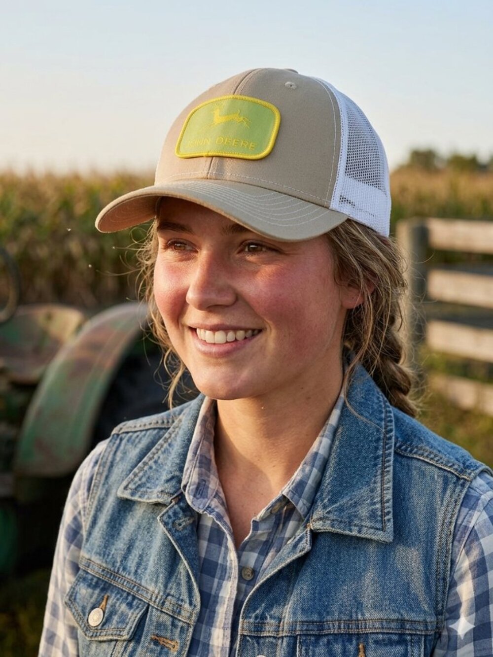 John Deere Khaki/White Mesh Snapback Trucker Hat